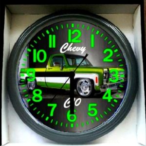 Chevy C10 Bagged Green Chevrolet Garage Shop Glow In The Dark Wall Clock New!